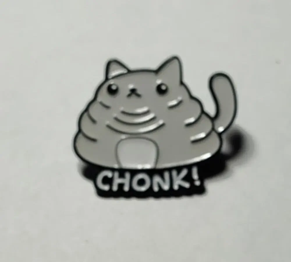 Cute & Funny Chonk Gray Cat Pin Kitty Lapel Hat Brooch